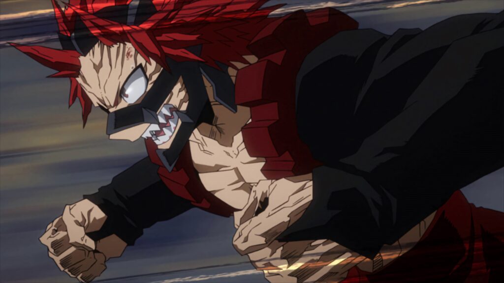Eijiro Kirishima Red Riot intense action pose vibrant red hair rugged armor My Hero Academia wallpaper