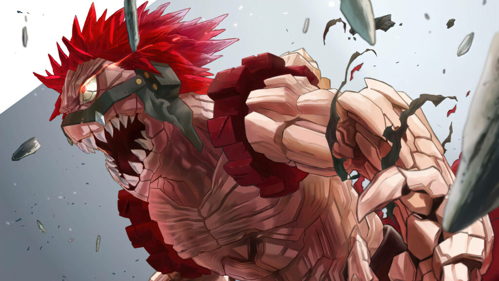 Eijiro Kirishima Red Riot Unbreakable form vibrant anime wallpaper with intense action effects