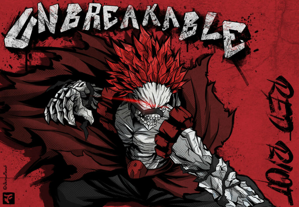 Eijiro Kirishima Red Riot Unbreakable form dynamic wallpaper with spiked hair and stone skin
