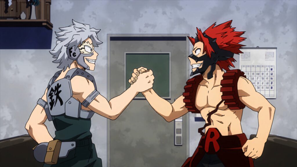 Eijiro Kirishima and Tetsutetsu Tetsutetsu handshake intense rivalry strong friendship anime wallpaper