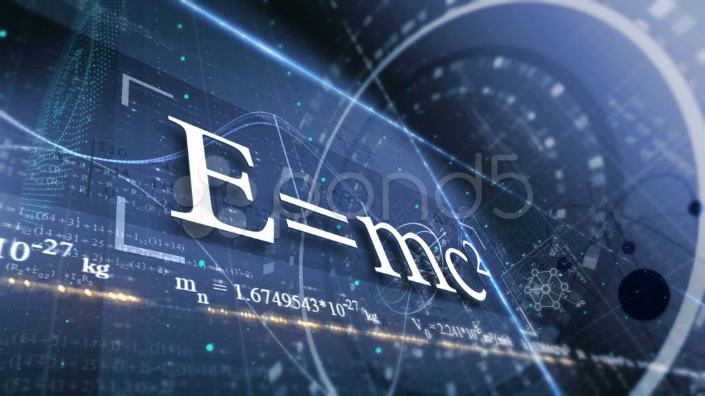 Einstein equation E equals mc squared glowing on deep blue tech background physics wallpaper