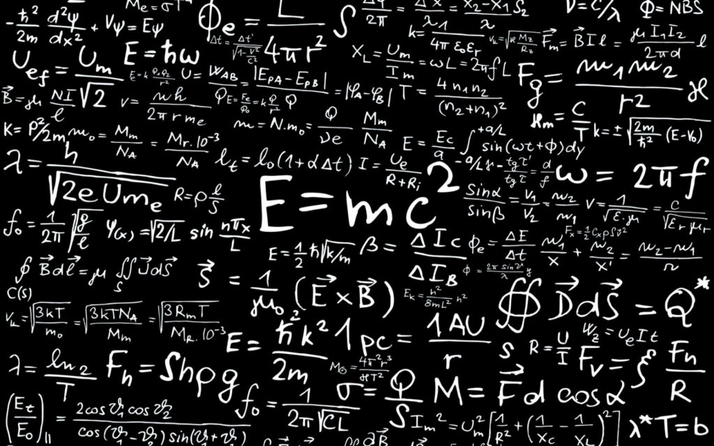 Mathematical Marvel: Einstein's E=mc2 Takes Center Stage on Black Chalkboard Wallpaper
