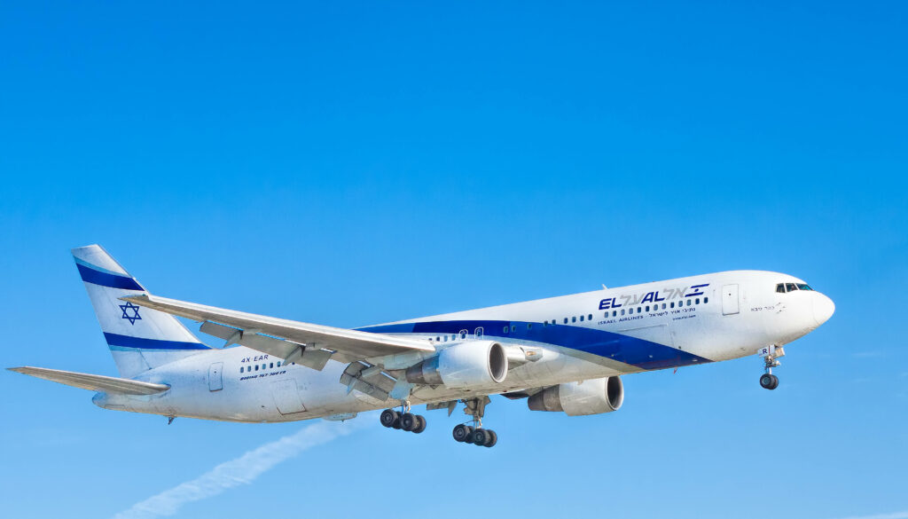 El Al Israel Airline Aircraft Soaring Across Azure Skies in Microsoft Flight Simulator Game Wallpaper