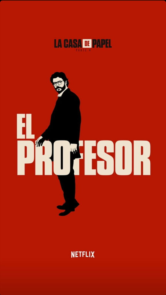 El Profesor's Cunning Plan: A High-Definition Wallpaper inside the Money Heist 'La Casa de Papel' with Vibrant Red Background