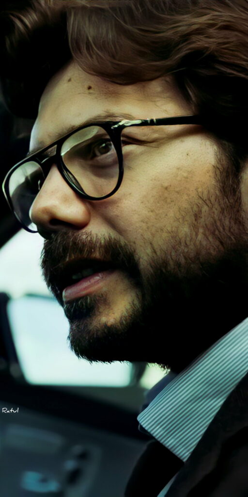 The Professor's Intense Gaze: A High-Definition Close Up Wallpaper from Money Heist