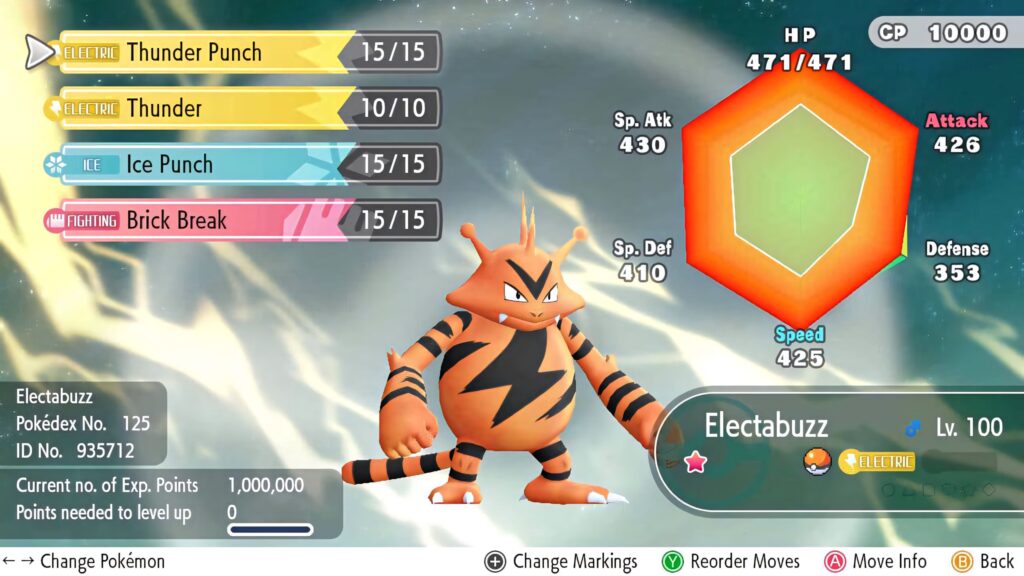 Shiny Electabuzz in dynamic battle pose with celestial background classic Pokémon interface Wallpaper