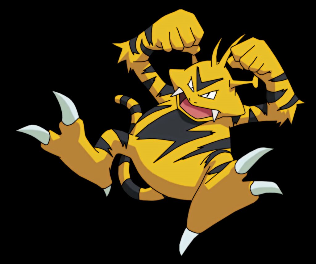 Electabuzz Pokémon dynamic wallpaper vibrant yellow black stripes fierce electric pose background
