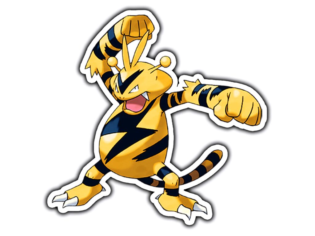Electabuzz roaring bold electric Pokemon vibrant yellow black cartoon style wallpaper background