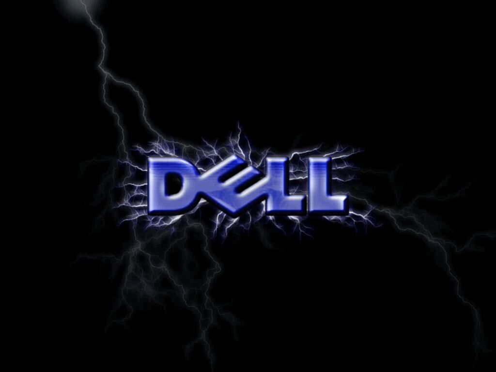 Dell logo with electric bolts and lightning on black background high-tech dynamic wallpaper