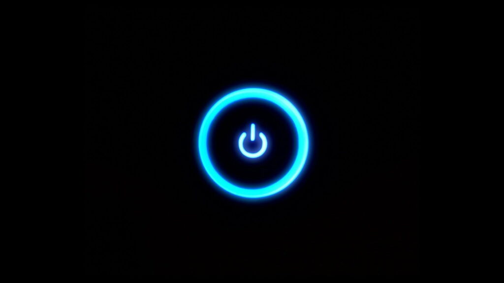 Electric Blue Circle Button: A Mesmerizing Neon Power Graphic in HD Wallpaper