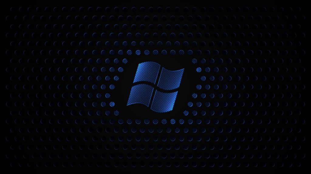 Electric blue Windows logo on black perforated metallic background minimalist wallpaper