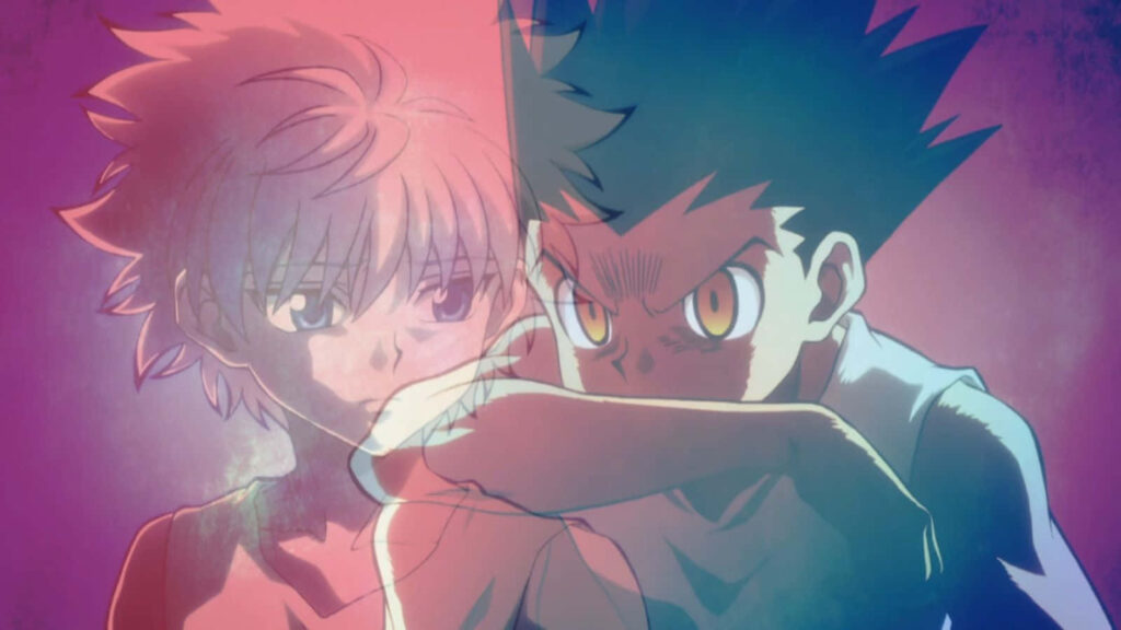 Bonds of Friendship in Vivid Hues: Killua and Gon's Adorable Journey Wallpaper