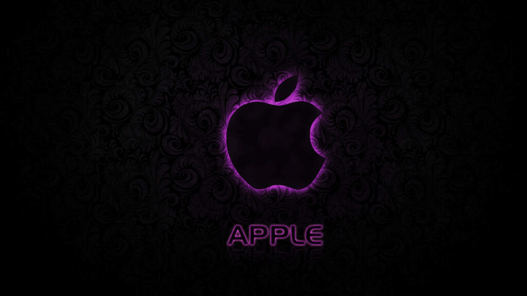 Ethereal Glow: Mesmerizing Black and Purple Aesthetic Background with Radiant Apple Logo Wallpaper