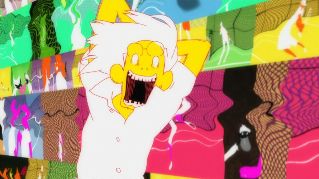 Vibrantly Animated: A Startling Portrait of a Man Surrounded by Kaleidoscopic Screens Wallpaper