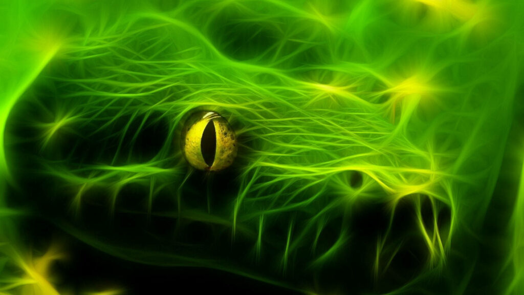 Electrified Green Snake Wallpaper with Glowing Yellow Eye