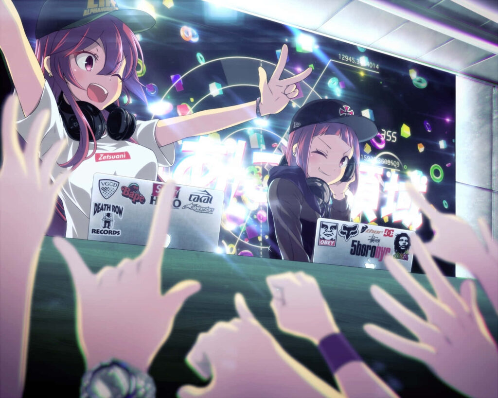 Electrifying Anime Gaming Championship Wallpaper with DJ Characters