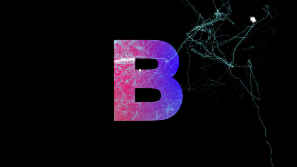 Bold letter B with vibrant lightning effects on dark background modern electrifying wallpaper