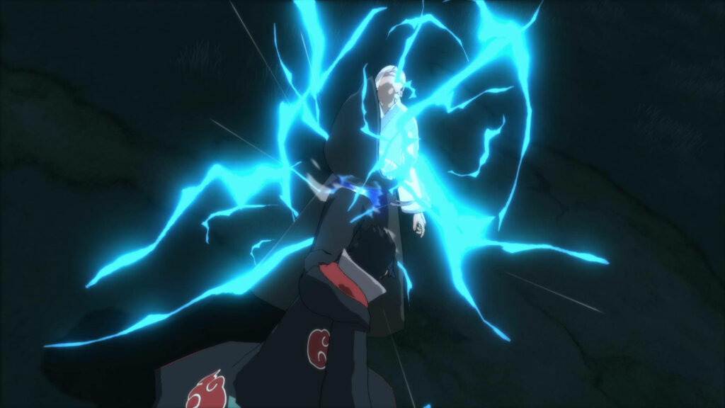 Electrifying Encounter: Mesmerizing 4K Shot of Sasuke Unleashing his Chidori Strike, Surrounded by Blue Electric Energy - Captivating Sasuke 4K Backdrop Wallpaper