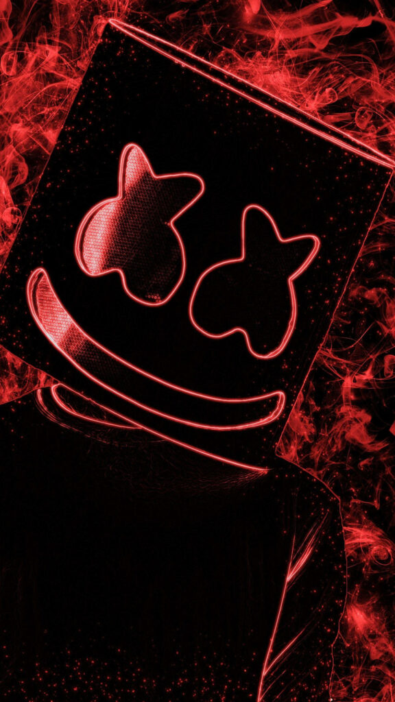 Enigmatic Electronica: The Mysterious Marshmello Unveiled in Black and Red Wallpaper