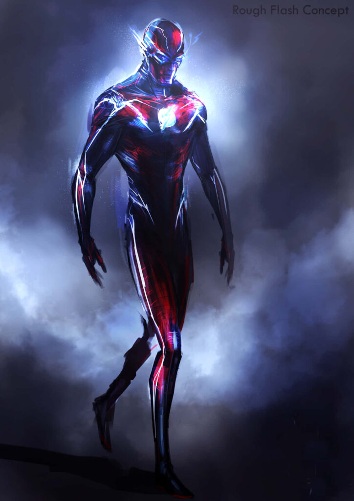 Flash superhero wallpaper dynamic pose vibrant lightning effects dark background speed energy