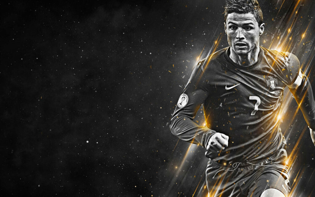 Electrifying Motion: CR7 Transcends Limits, Flowing with Dazzling Energy Against a Concealed Night Sky Wallpaper