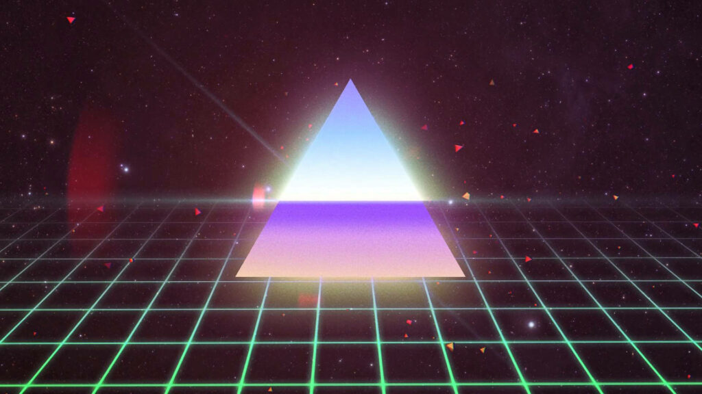 Mesmerizing Neon Triangle Grid: Immersive 80s Retro Wallpaper
