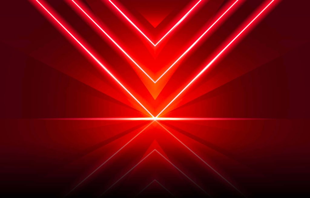 Neon red geometric chevron lines glowing on dark background modern minimalist digital wallpaper