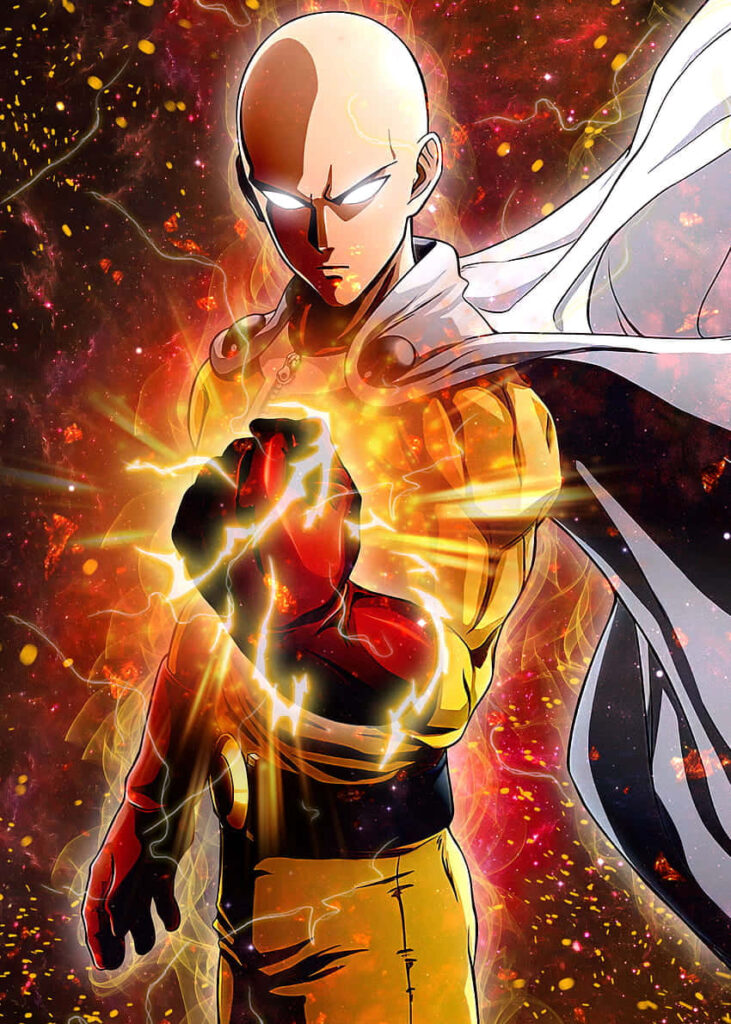Electrifying One-Punch Man Wallpaper of Saitama: Humanity's Strongest Hero