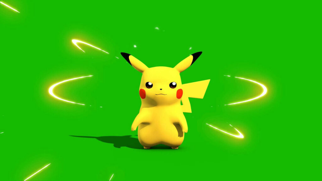 Vibrant Pokémon Pikachu Takes Center Stage in Stunning 3D Wallpaper against a Luscious Green Background
