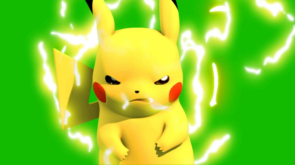Electrifying Power: Pikachu Strikes with Thunderbolts in a Lush Green 3D Wallpaper