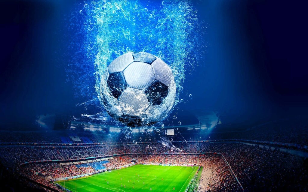 Electrifying Soccer Wallpaper: Ball Splashing Under Stadium Lights