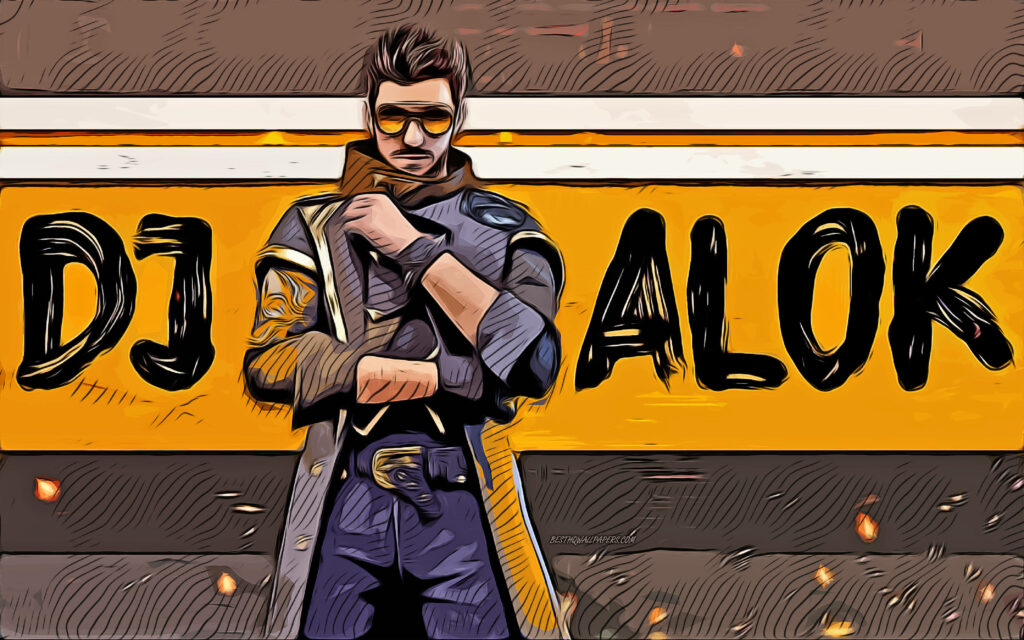 Dj Alok: Vibrant Brown and Yellow Free Fire Avatar in Spectacular Vector Art Wallpaper