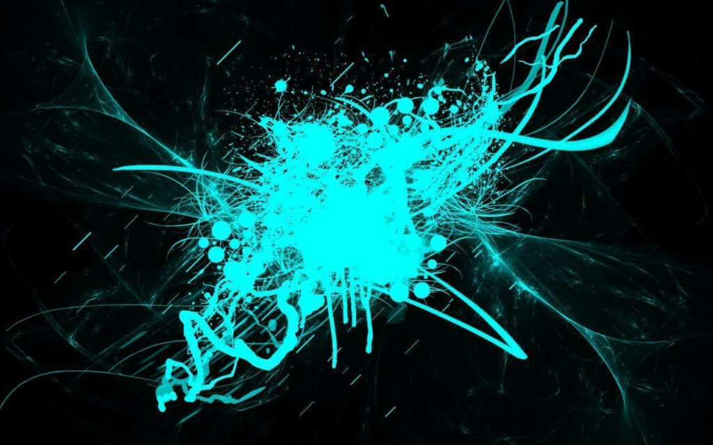 Vibrant Cyan Neon Splash: A Mesmerizing Coolness Enveloping the Dark Wallpaper