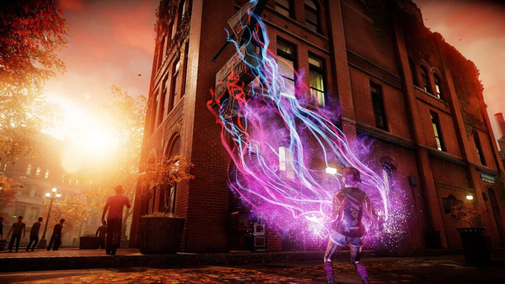 Dynamic Wallpaper: Infamous Girl Unleashes Electrifying Energy