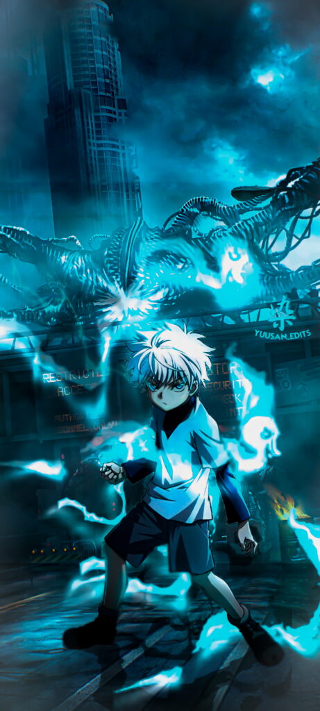 Electrifying Allure: Killua Zoldyck in High Definition Phone Wallpaper