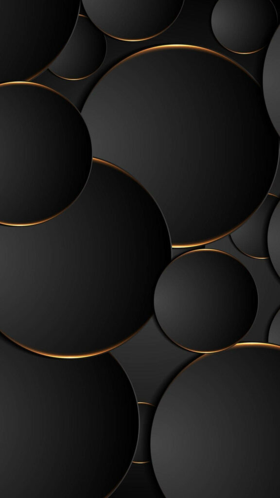 Elegant 3D Black Circle Wallpaper with Golden Edges Design