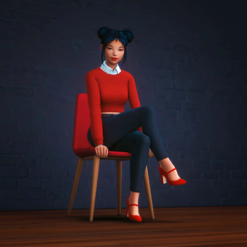 Chic 3D Girl on Chair: Elegant Wallpaper Background Design