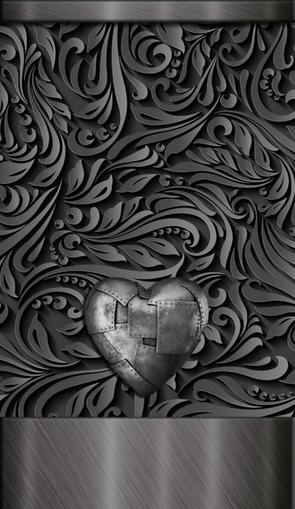 Elegant 3D Marble Wallpaper with Metallic Heart for iPhone