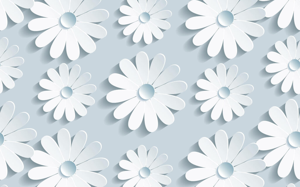 Elegant 3D White Flower Wallpaper on Soothing Light Blue Background
