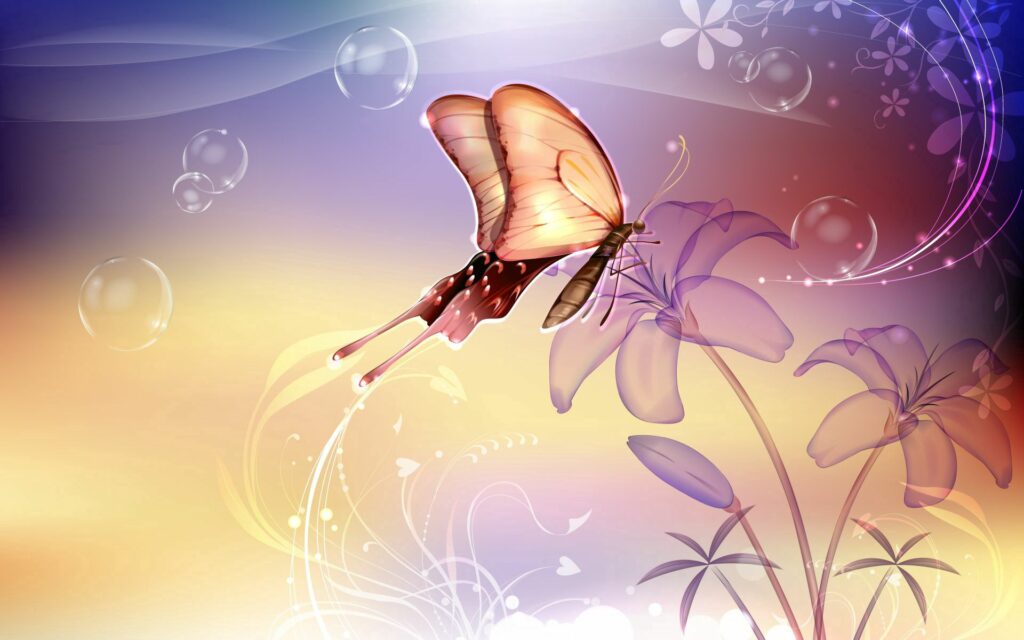 Whimsical Butterfly and Flower Abstract Wallpaper - Serene Background