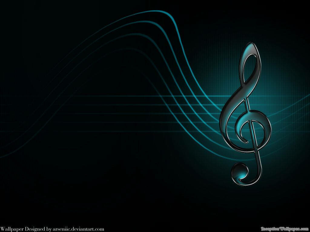 Elegant Abstract Wallpaper: Glowing Treble Clef & Musical Waves