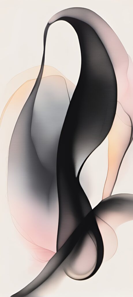 Fluid Abstract Wallpaper in Soft Black, Gray, Pink, and Peach Tones