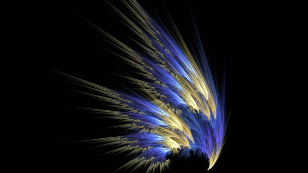 Elegant Blue & Gold Wing Abstract Wallpaper on Black Background