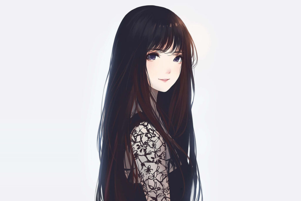 Elegant Anime Girl Wallpaper: Captivating Eyes & Flowing Hair