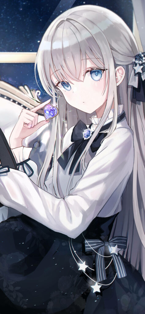 Stunning Anime Wallpaper: Silver-Haired Character & Night Sky Bliss