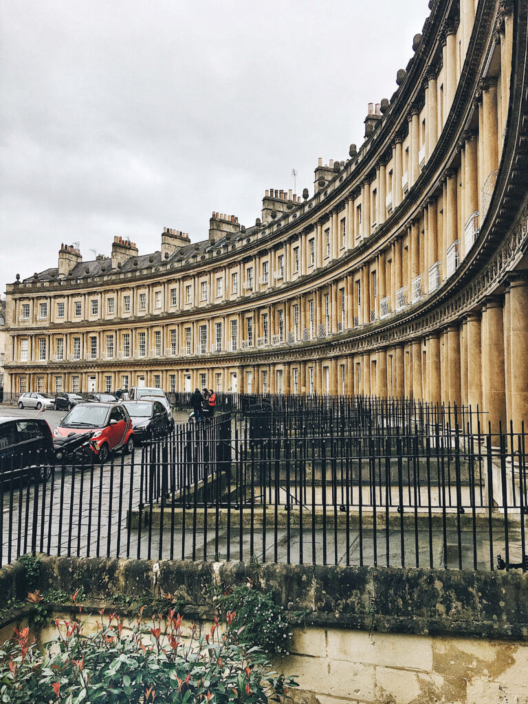 Elegant Architecture Wallpaper: Historic Crescent & Floral Street View