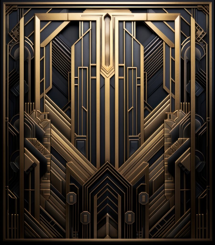 Elegant Art Deco Wallpaper: Golden Geometric Patterns on Dark Background
