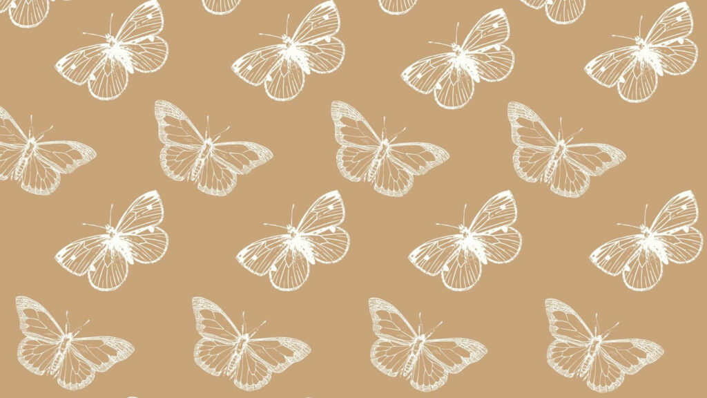 Elegant Beige Wallpaper with Delicate White Butterfly Pattern