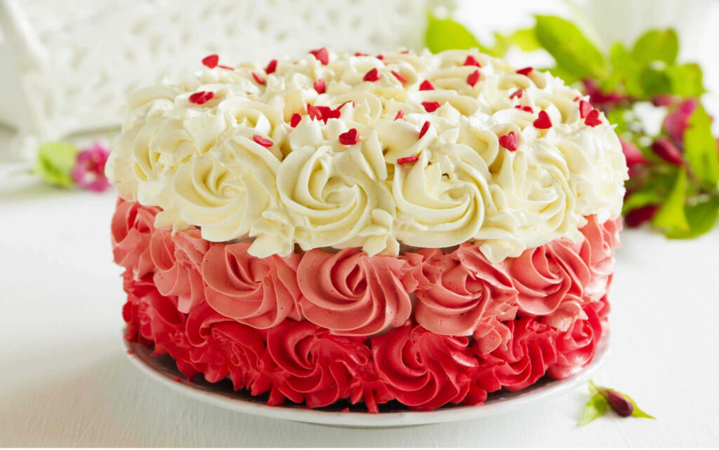 Elegant Birthday Cake with Buttercream Roses - Festive Wallpaper
