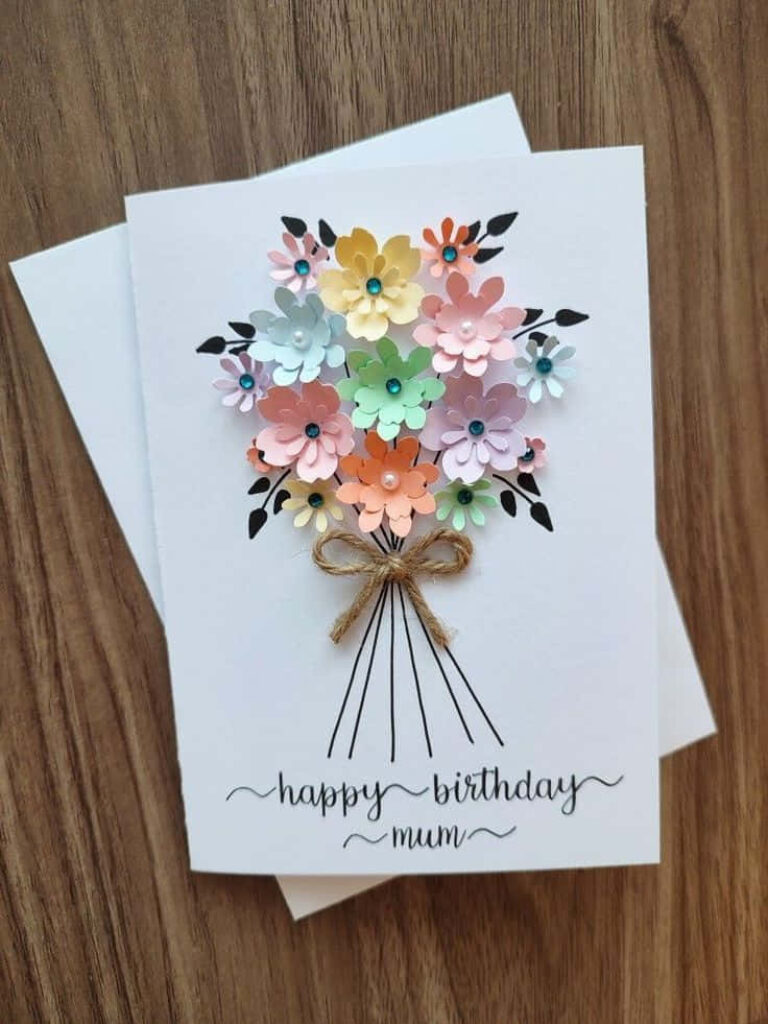 Charming Birthday Card with Colorful Flowers on Wooden Background Wallpaper